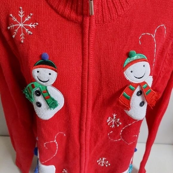 Classic Elements Red Sweater Full Zip Snowman 3D Holiday Ribbed Trim Size Large - Picture 11 of 12